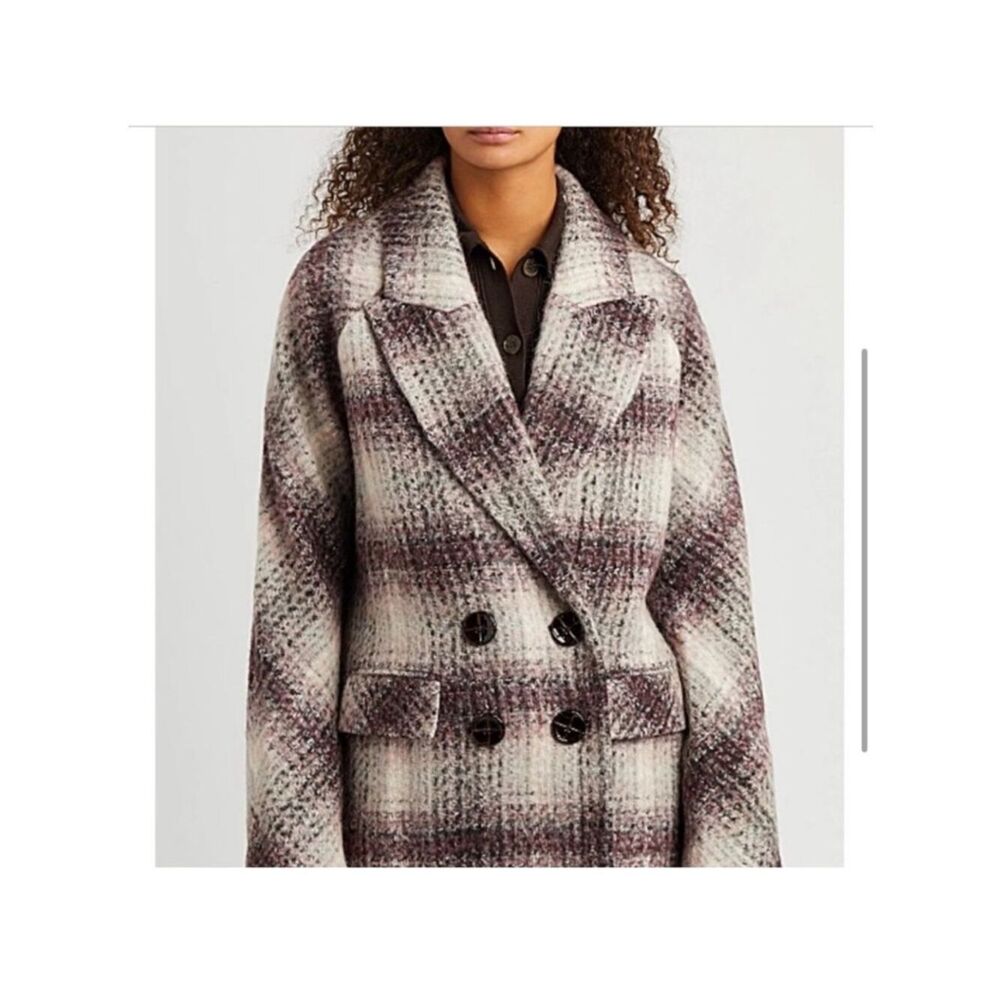 NWT Veronica Beard Double-Breasted Plaid Pea Coat - Picture 2 of 9
